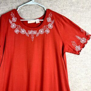 La Cera Woven Embroidered Caftan Red Dress Women’s Large Boho Cottagecore